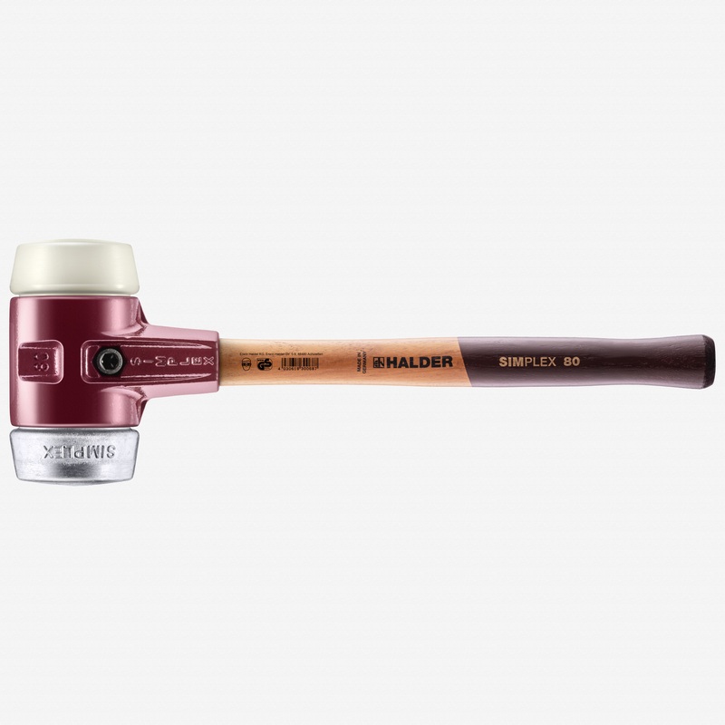 Halder Simplex Mallet with Nylon and Aluminum Inserts  / Cast Iron Housing and Wood Handle, 3.15" / 122.05 oz.