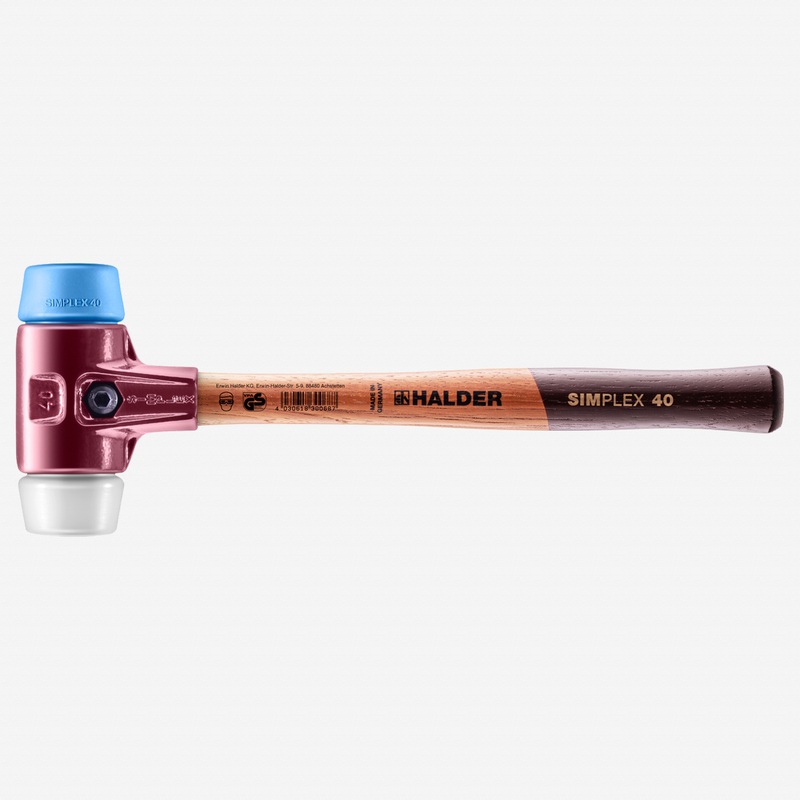 Halder Simplex Mallet with Soft Blue Rubber/Superplastic Inserts and Cast Iron Housing, 1.57" / 21.69 oz.