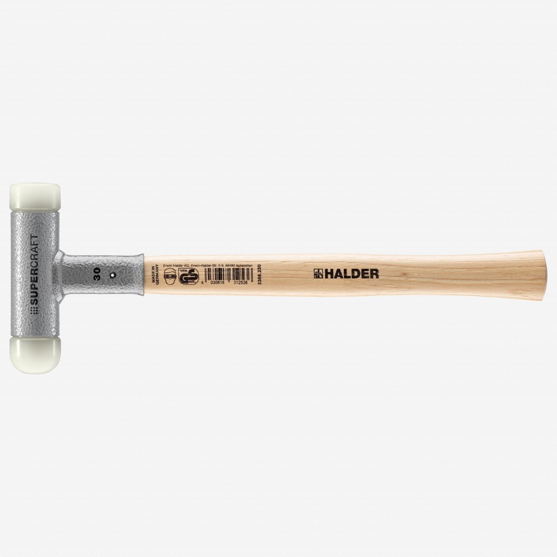 Halder Supercraft Dead Blow, Non-Rebounding Hammer with Rounded + Flat Nylon Face Inserts and Steel Housing, 1.18" / 16.23 oz.