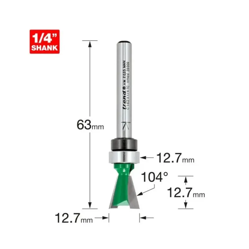 TREND Dovetail 12.7mm diameter x 104 degrees guided