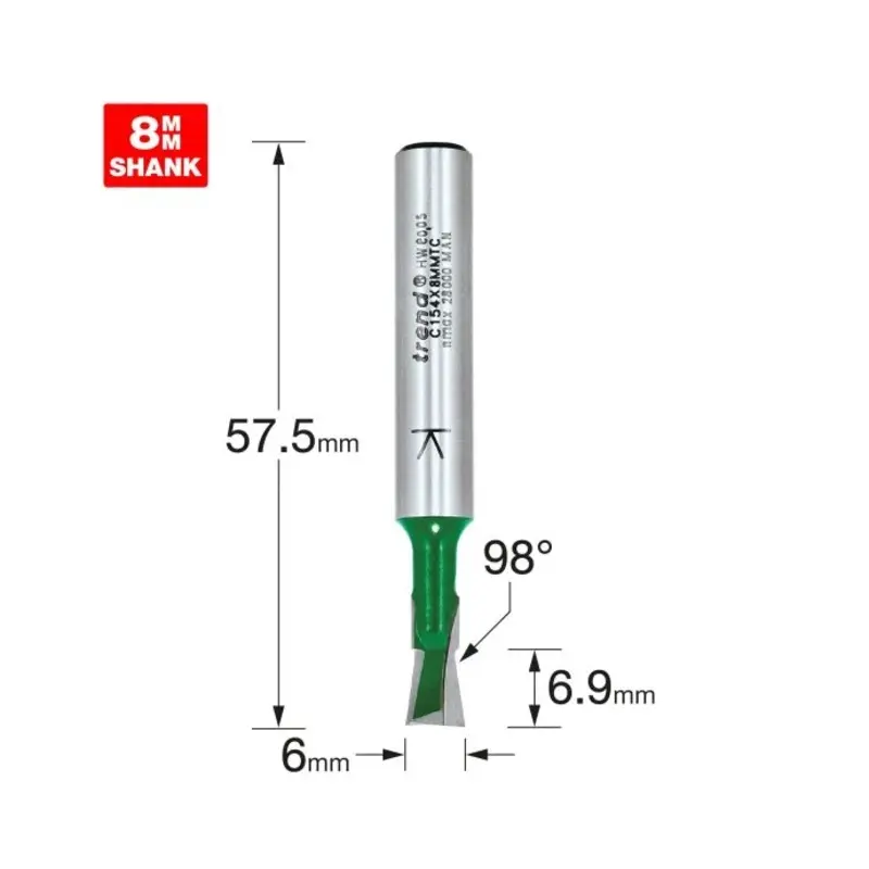 TREND Dovetail 6.0mm diameter x 98 degrees two flute