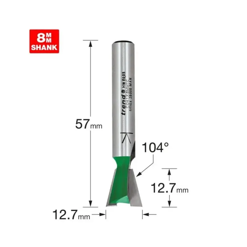 TREND Dovetail cutter angle=104 degrees x 12.7mm diameter