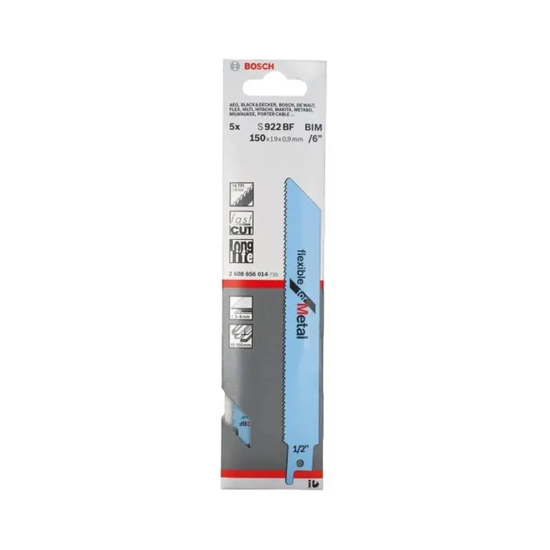 Bosch 2608656014 S922BF 5 Piece Flexible Metal Sabre Saw Reciprocating Blades
