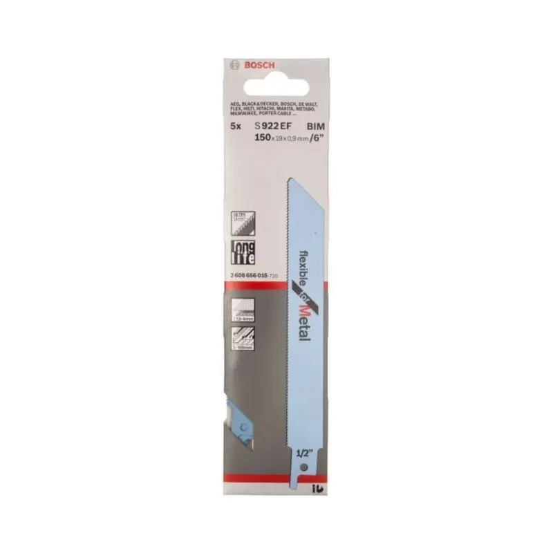 Bosch S922EF 5 Piece BIM Flexible for Meatal Reciprocating Saw Blade Set - 2608656015