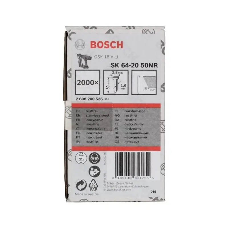 Bosch Stapling Nail SK64-20 50MM S/Steel