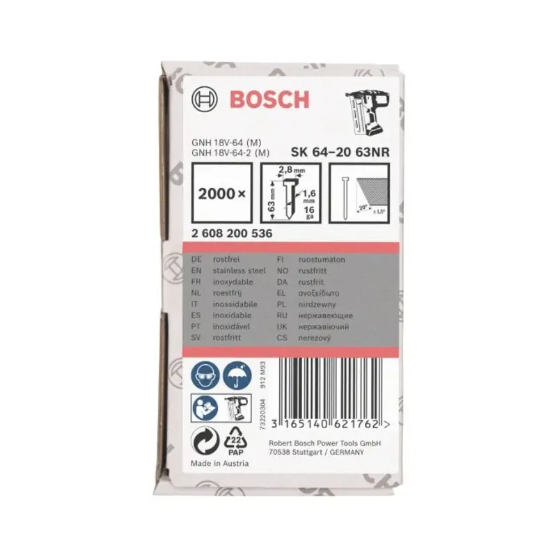 Bosch Stapling Nail SK64-20 63MM S/Steel