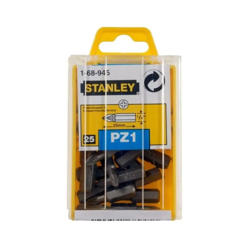 Stanley 1-68-945 Pozidriv 1/4" Bits PZ1 x 25mm (Box 25) STA168945B