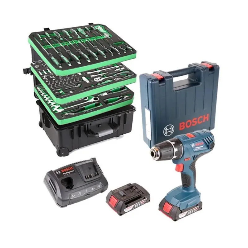 Bosch GSR18V-21 Drill Driver + 118 Pcs 3 Layers Tool Trolley