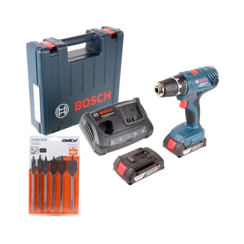 Bosch GSR18V-21 Drill Driver + 6Pc Flat Wood Drill Bit