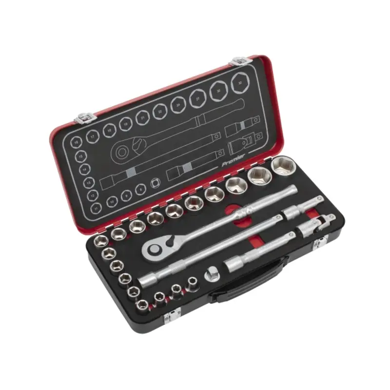 Sealey Socket Set 1/2"Sq Drive 24pc -  Premier Platinum