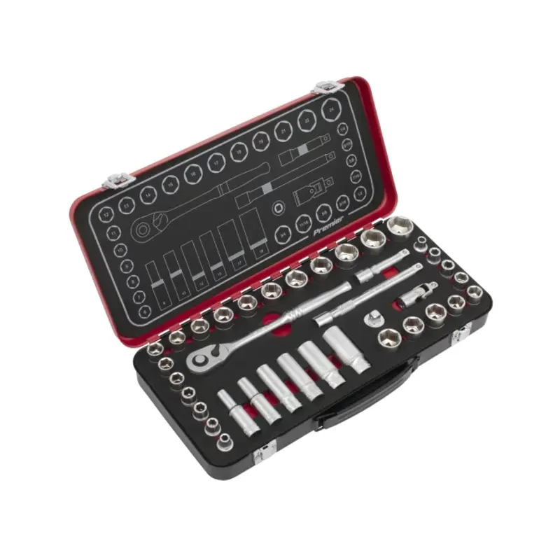 Sealey Socket Set 3/8"Sq Drive 37pc - Metric/Imperial - Premier Platinum