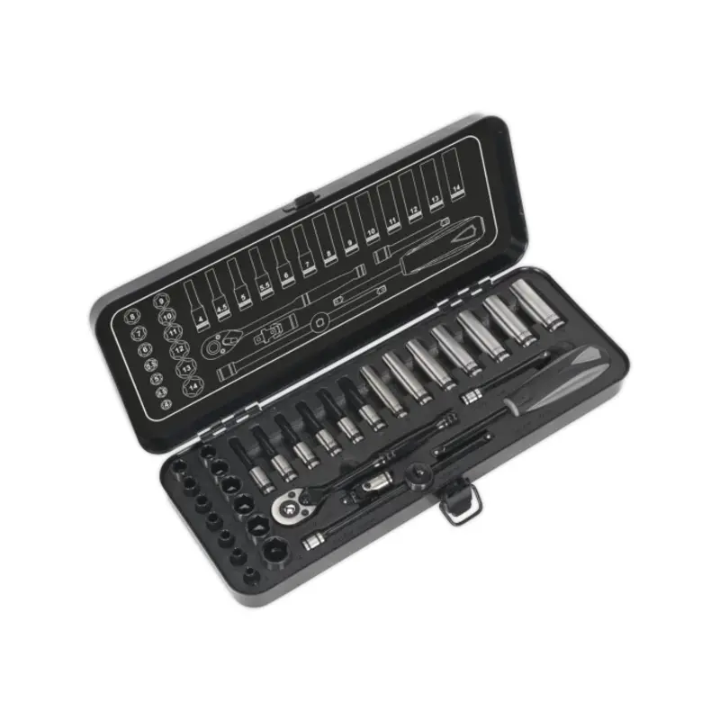Sealey Socket Set 32pc 1/4"Sq Drive 6pt WallDrive Metric Black Series