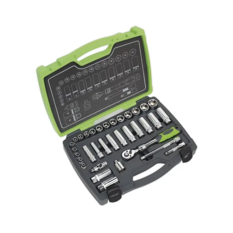 Sealey Socket Set 34pc 3/8"Sq Drive 6pt WallDrive Metric