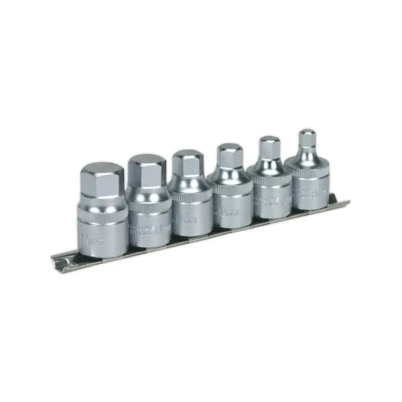 Sealey Hex Socket Bit Set with Rail 6pc Stubby 1/2"Sq Drive Metric