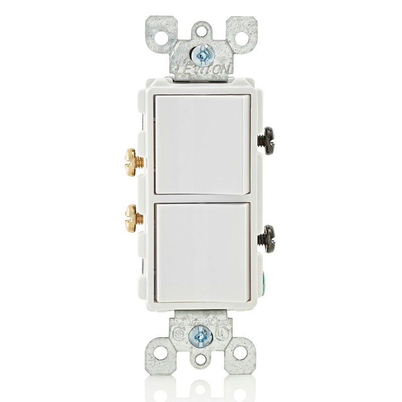 Decora 5634-W Combination Switch, 120/277 VAC, 15 A, 2 -Switch, Rocker, Side Wired Terminal, Thermoplastic Housing