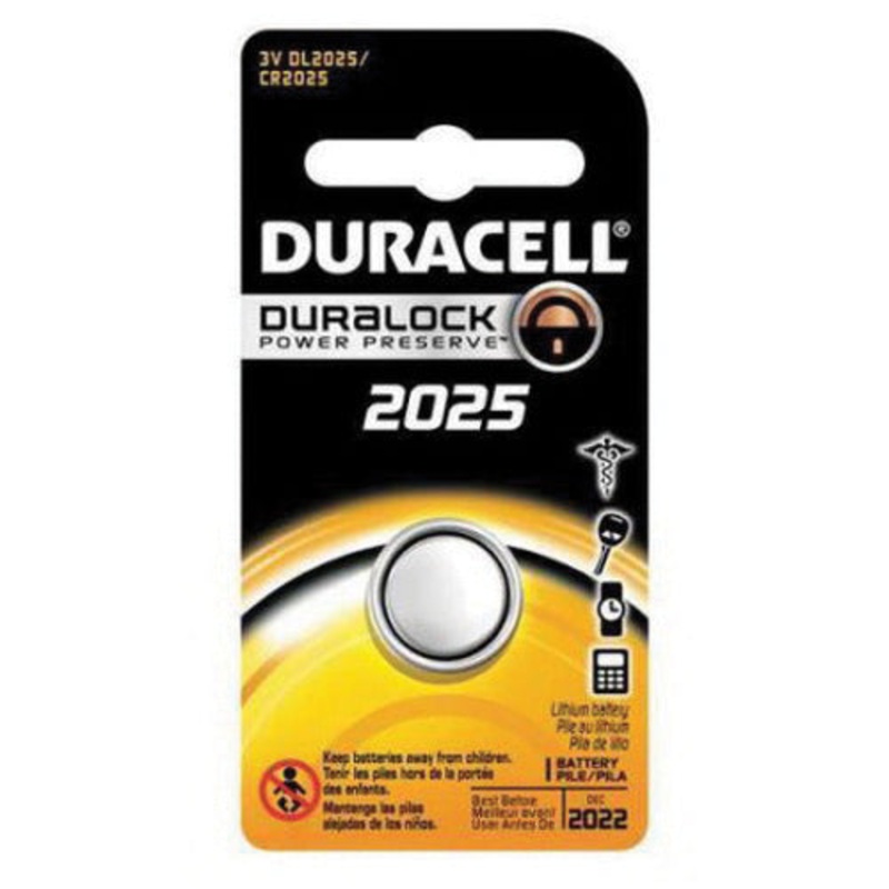 Duracell DL2025BPK Battery, Lithium, 0.16 Ah, 3 V Nominal