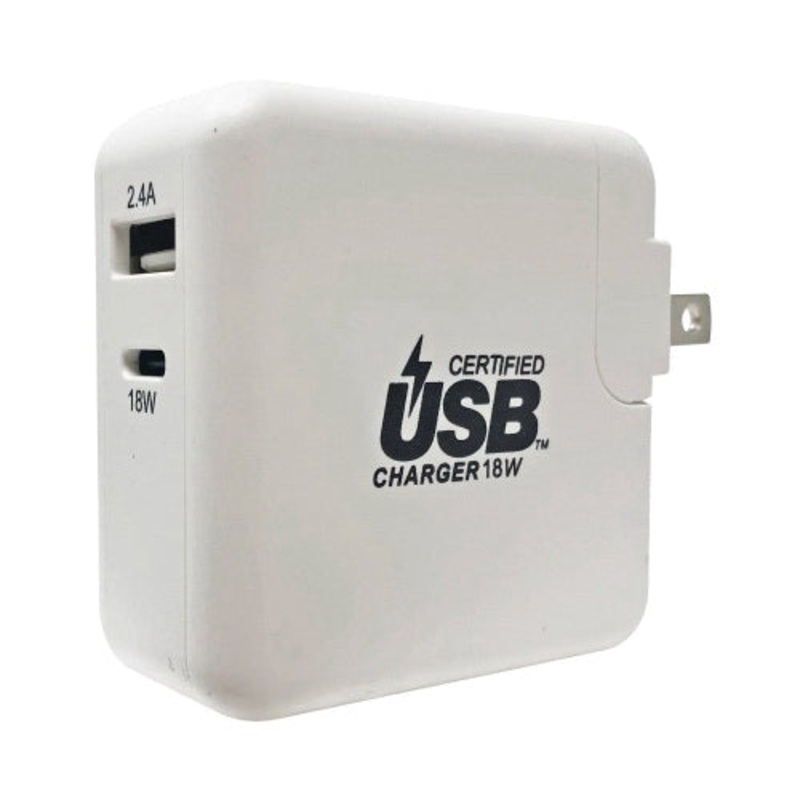 GETPOWER GP-AC2USB-PD Fast Charge Dual-Port AC Wall Adapter, 2.4 A, USB-A, USB-C