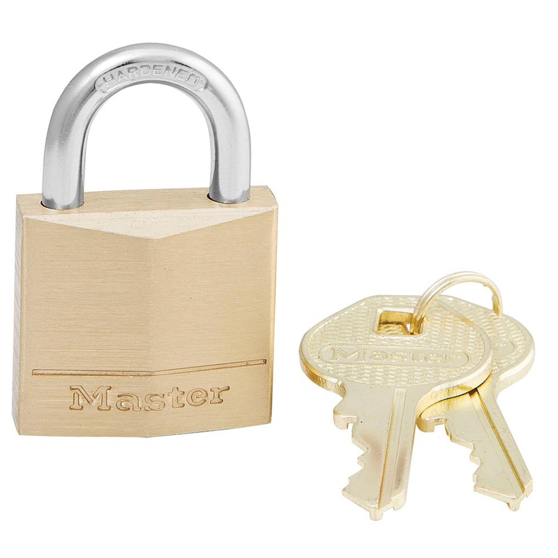 Master Lock 130D Solid Body Padlock, 3/16 in Dia Shackle, Brass, Gold